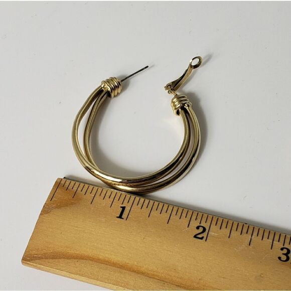 GOLDTONE Double Hoop Classic Earrings - Picture 5 of 5